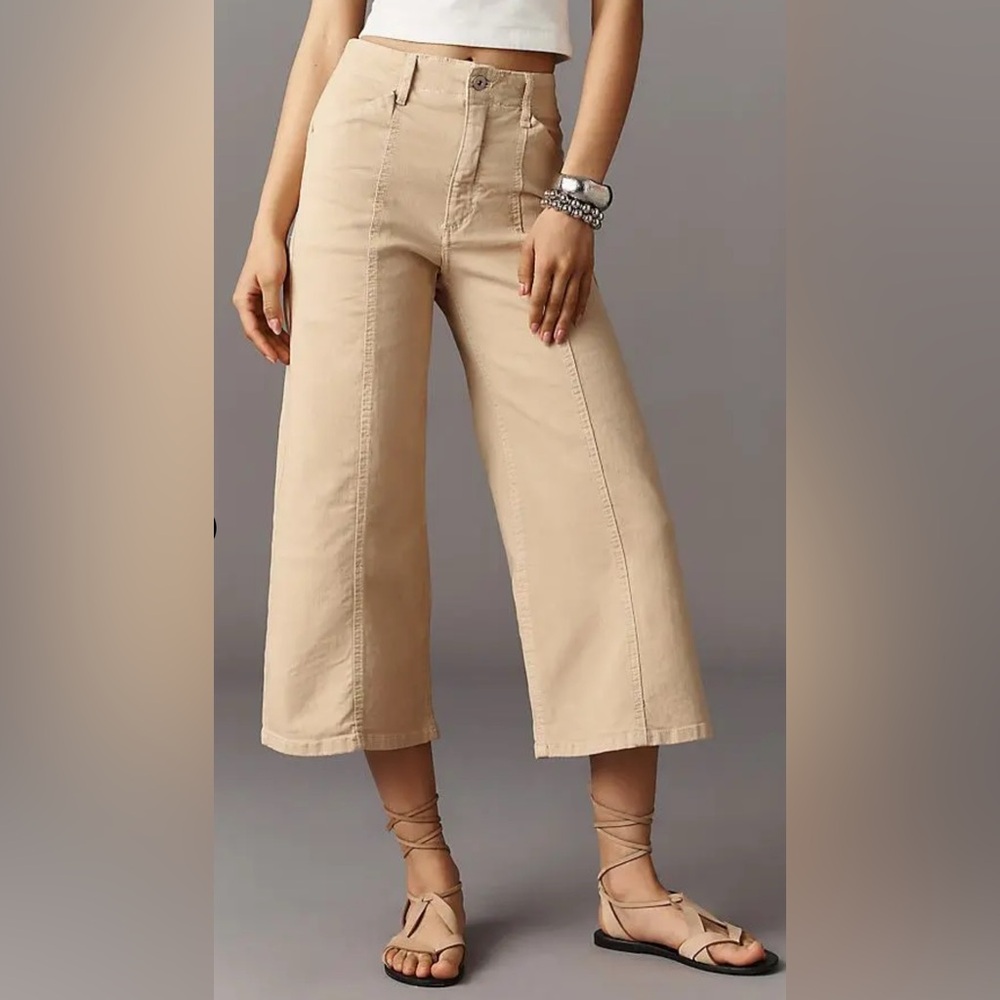 MAEVE The Delaney Crop Clean-Seamed High-Rise Wide-Leg Jeans 29P Soft Beige - Picture 2 of 12